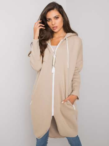 Stunning Lange Hoodie met Rits – Beige