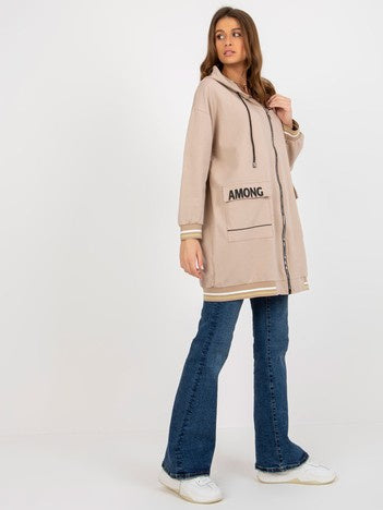 Lange Hoodie met Rits – Beige