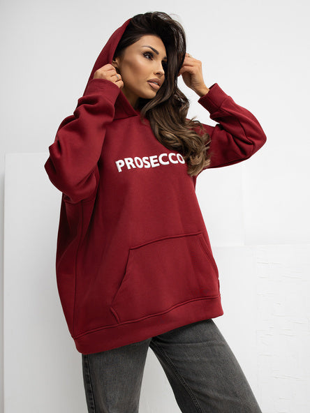Oversized Hoodie met Geborduurde Tekst – Bordeaux