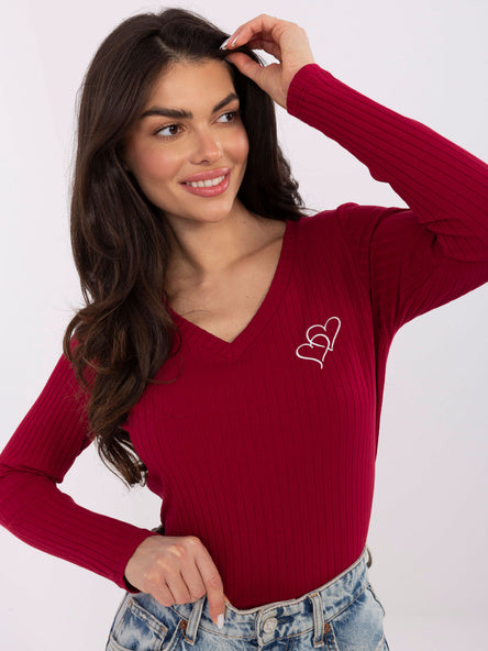 Rib Top met Borduursel – Bordeaux