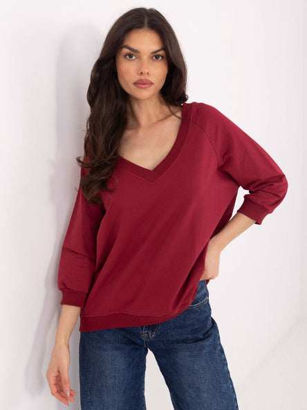 Basic Sweater met V-hals – Bordeaux