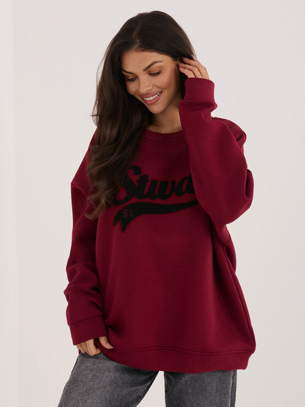 Oversized Sweater met Tekst – Bordeaux