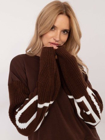 Oversized Sweater met Tekst op de Mouwen – Bruin