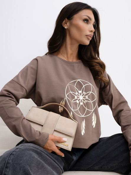 Casual Top met Dromenvanger Print – Bruin