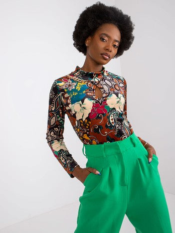 Paisley Blouse met Hoge Hals – Bruin/Multi