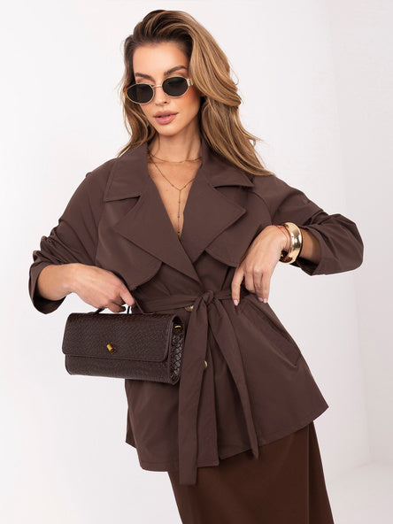 Korte Dames Trenchcoat met Ceintuur – Bruin