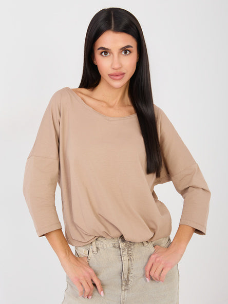 Basic Blouse met 3/4 Mouw – Donkerbeige