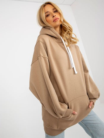 Lange Oversized Hoodie – Donkerbeige