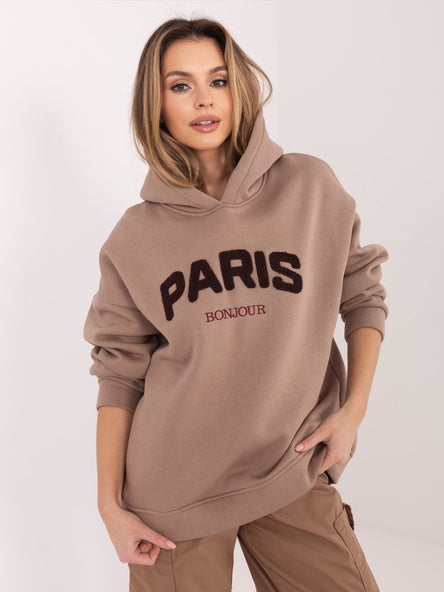 Hoodie met PARIS-Print – Donkerbeige