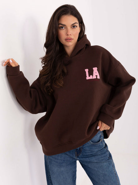 Hoodie met LA-Print – Donkerbruin