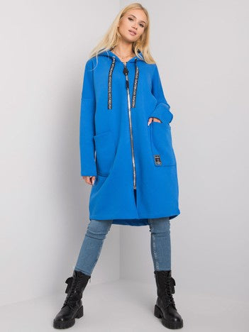 Elvina Lange Hoodie met Rits – Donkerblauw