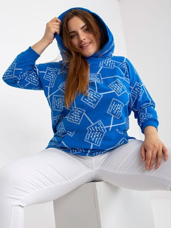 Plus Size Hoodie met Print – Donkerblauw