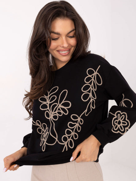 Sweater met Bloemborduursel – Zwart