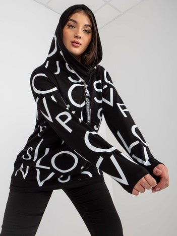 Plus Size Hoodie met Print – Zwart