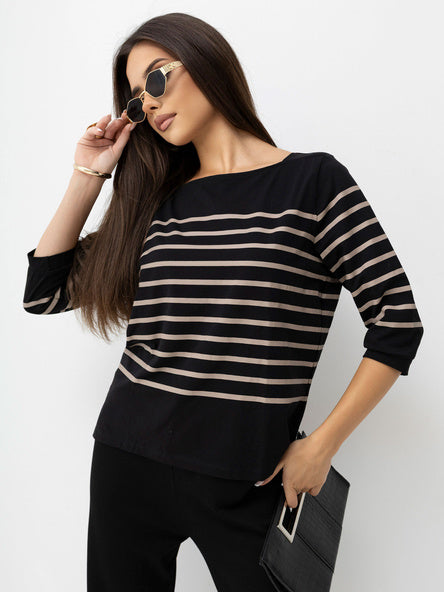 Gestreepte Blouse – Zwart/Beige