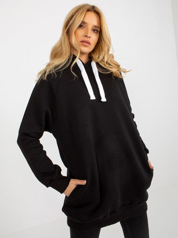 Lange Basic Hoodie – Zwart