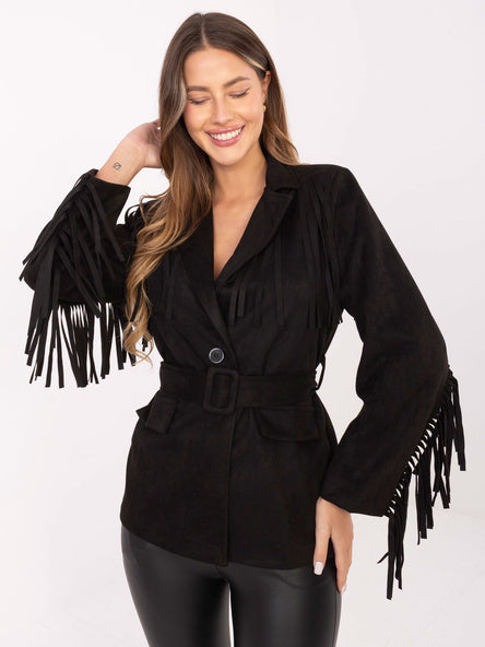 Zwarte Suèdelook Blazer met Ceintuur
