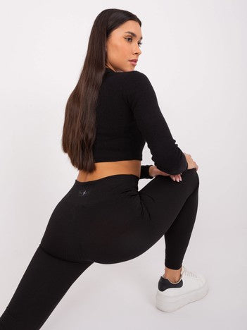 Geribde High-Waist Legging – Zwart