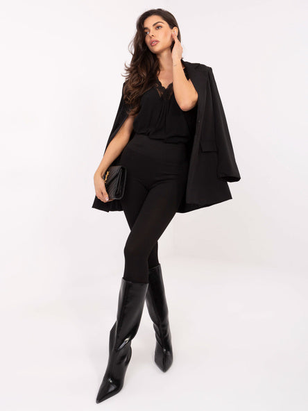 Geribde High-Waist Legging – Zwart