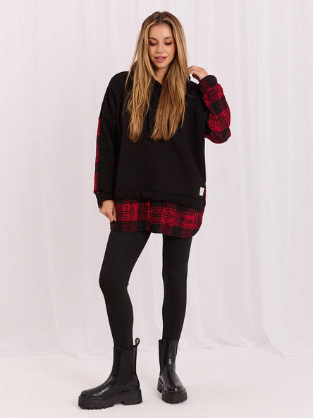 Hoodie met Contrasterende Print – Zwart/Rood