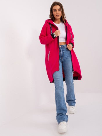 Lange Sweater met Rits en Capuchon – Fuchsia
