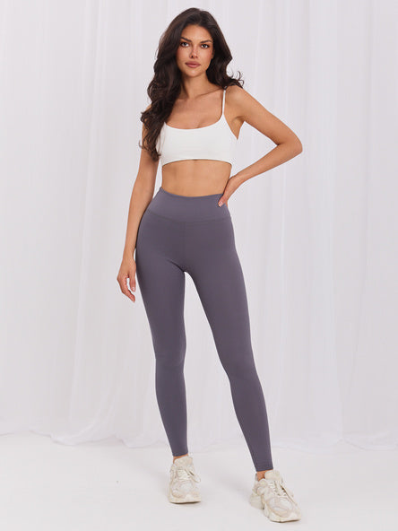 Grafietgrijze High-Waist Legging met Ribstructuur