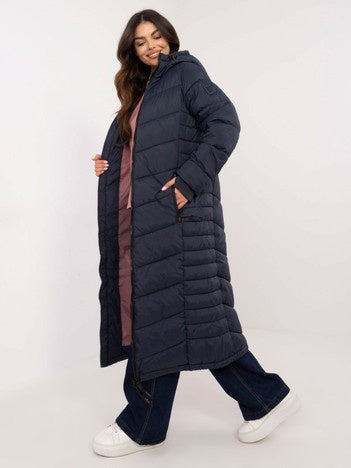 Lange Gewatteerde Winterjas met Capuchon – Donkerblauw