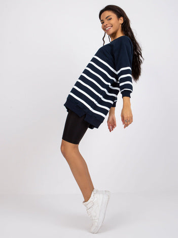 Oversized Gestreepte Top – Donkerblauw/Wit