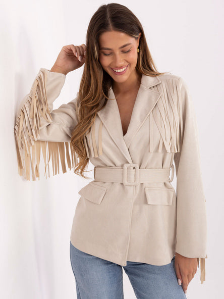 Lichtbeige Suèdelook Blazer met Ceintuur