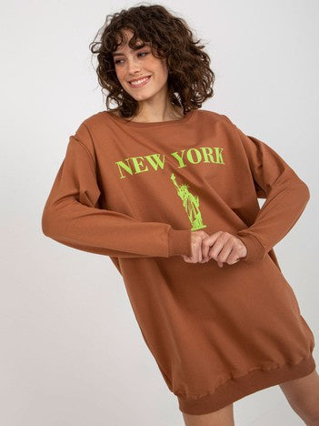 Lange Oversized Sweater met Print – Bruin/Groen