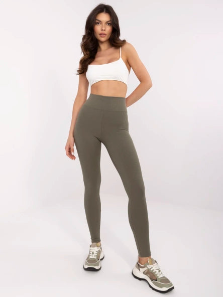 Khaki Geribde High-Waist Legging