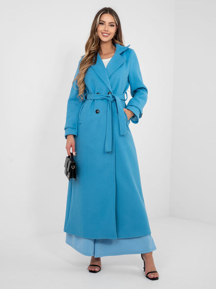 Lange Damesjas MAYA met Ceintuur – Blauw