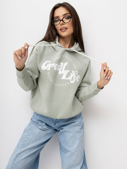 Hoodie met Print – Pistache