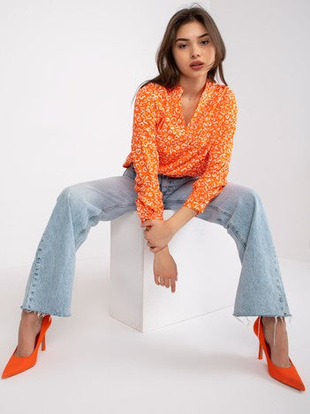 Blouse met Print en V-hals – Oranje