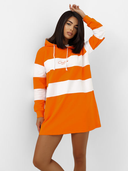 Gestreepte Oversized Hoodie – Oranje/Wit