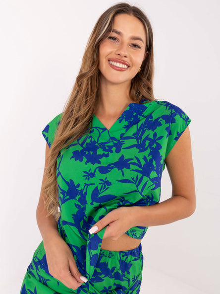 Blouse met Bloemenprint – Groen/Blauw