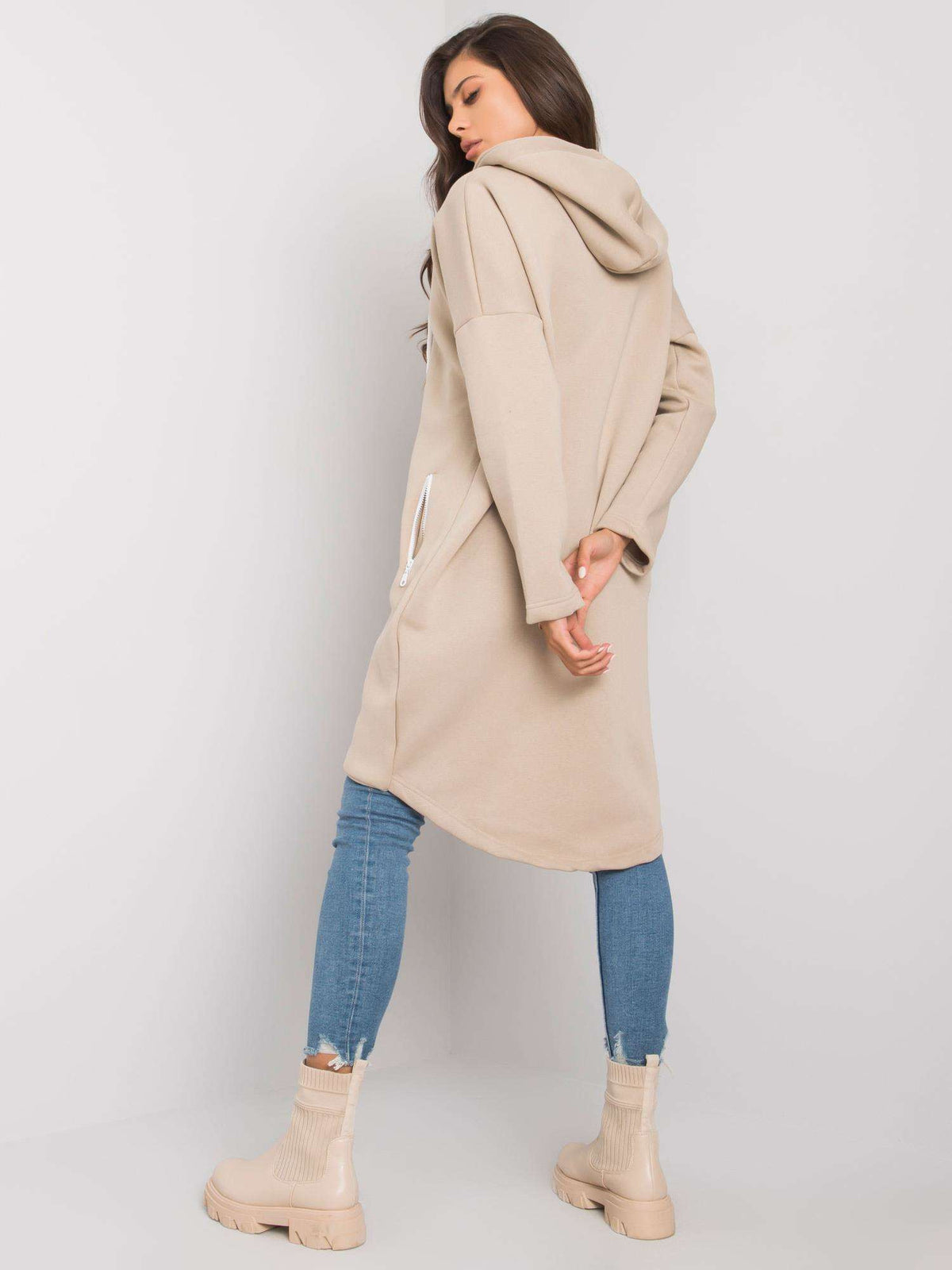 Stunning Lange Hoodie met Rits – Beige