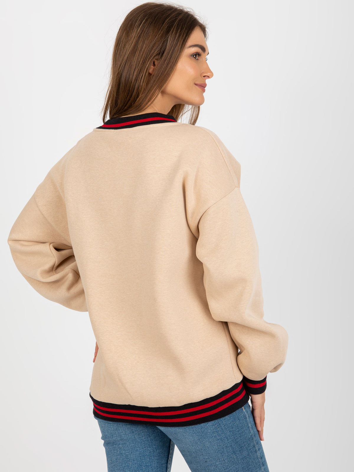 Sweater met Tekst en V-hals – Beige