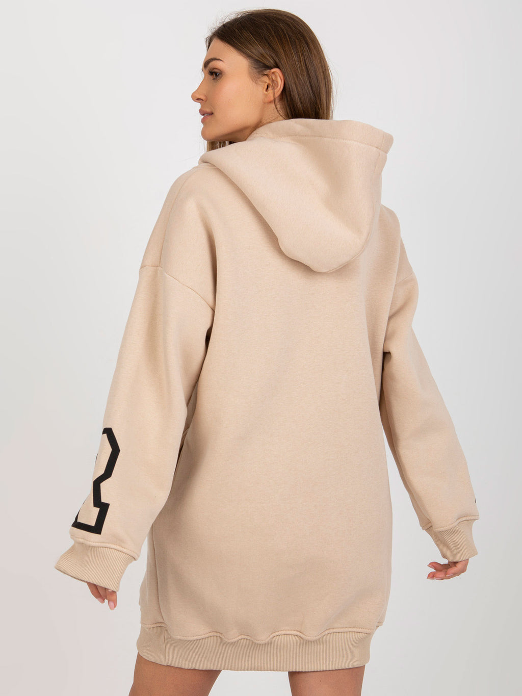 Lange Hoodie met POWER-Tekst – Beige