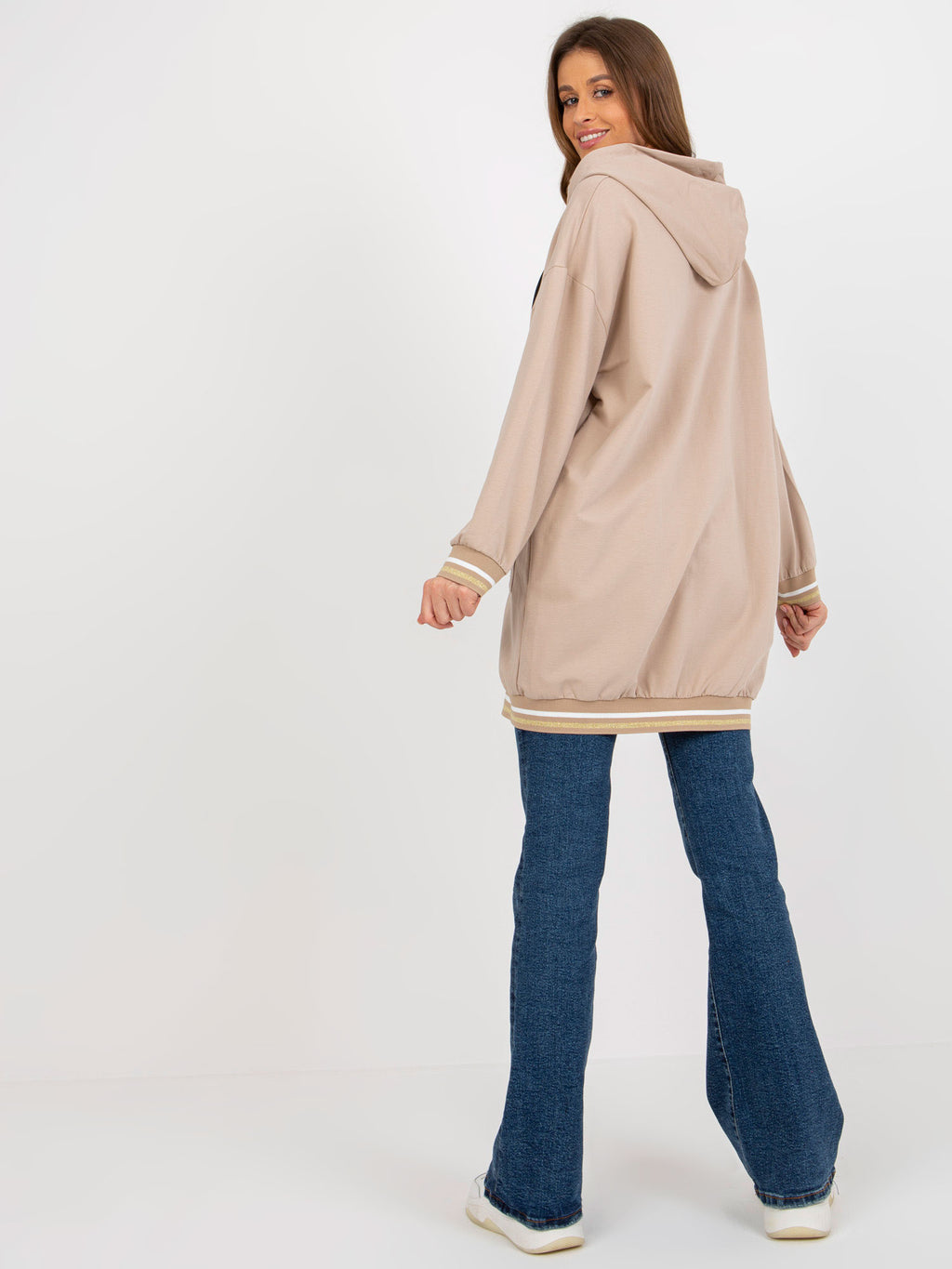 Lange Hoodie met Rits – Beige