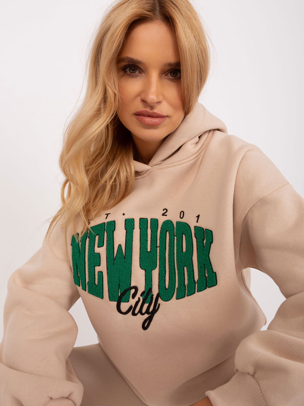 Hoodie met Tekst – Beige