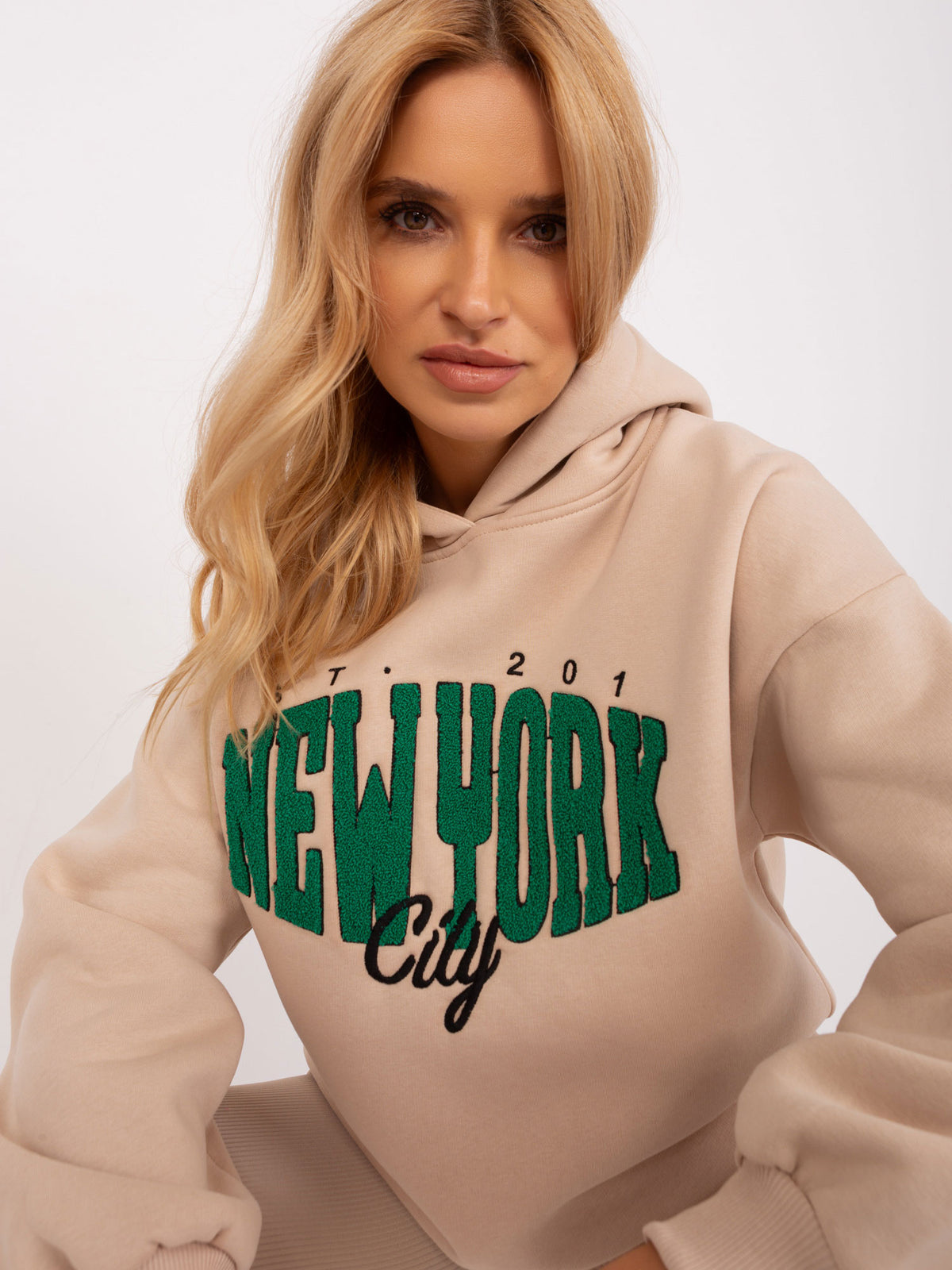Hoodie met Tekst – Beige