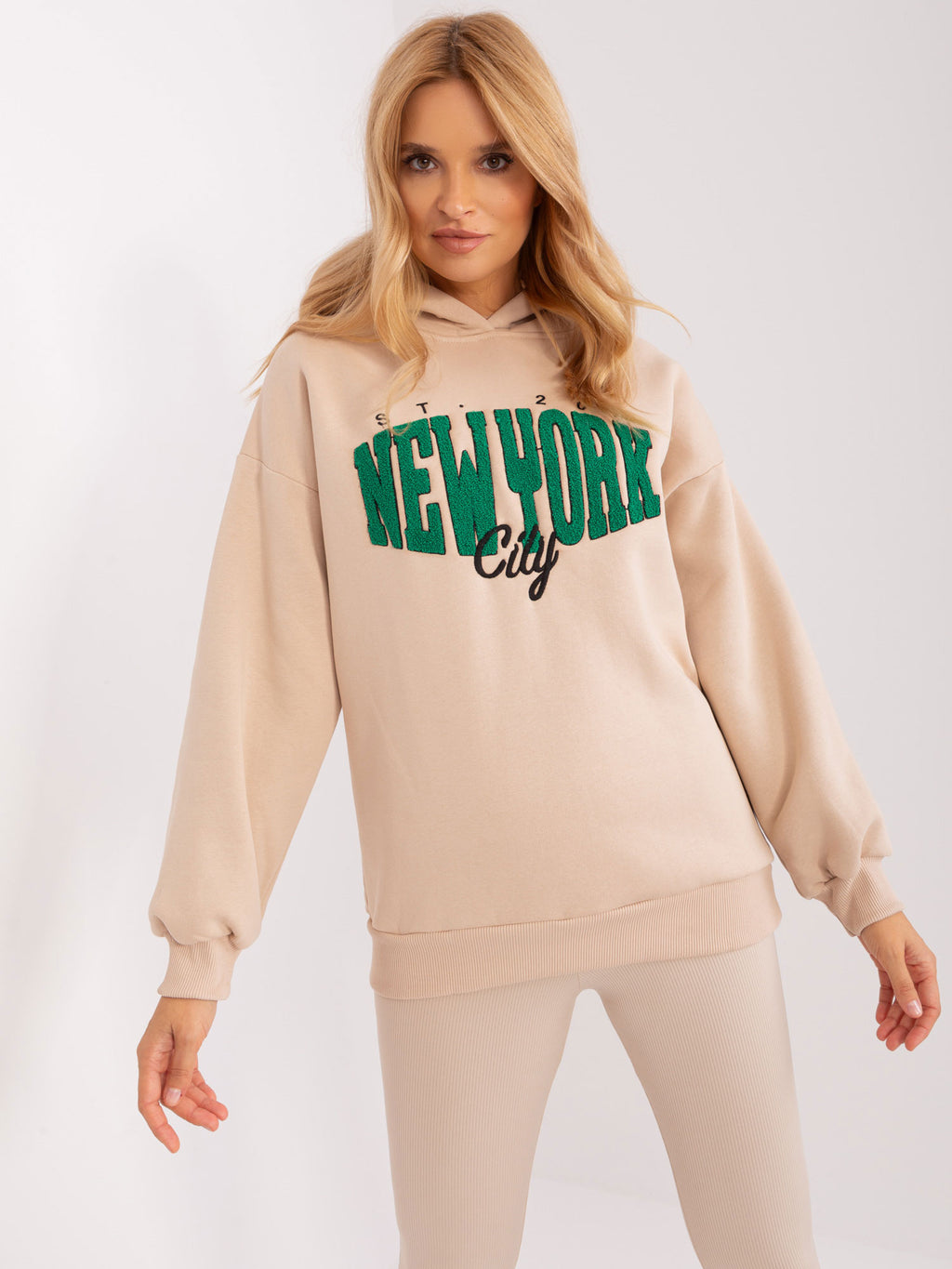 Hoodie met Tekst – Beige