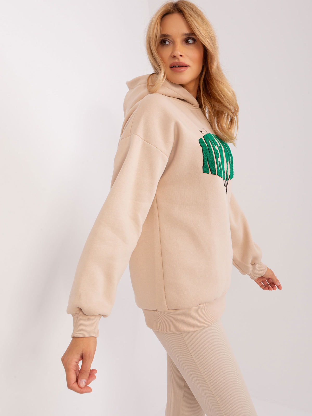 Hoodie met Tekst – Beige