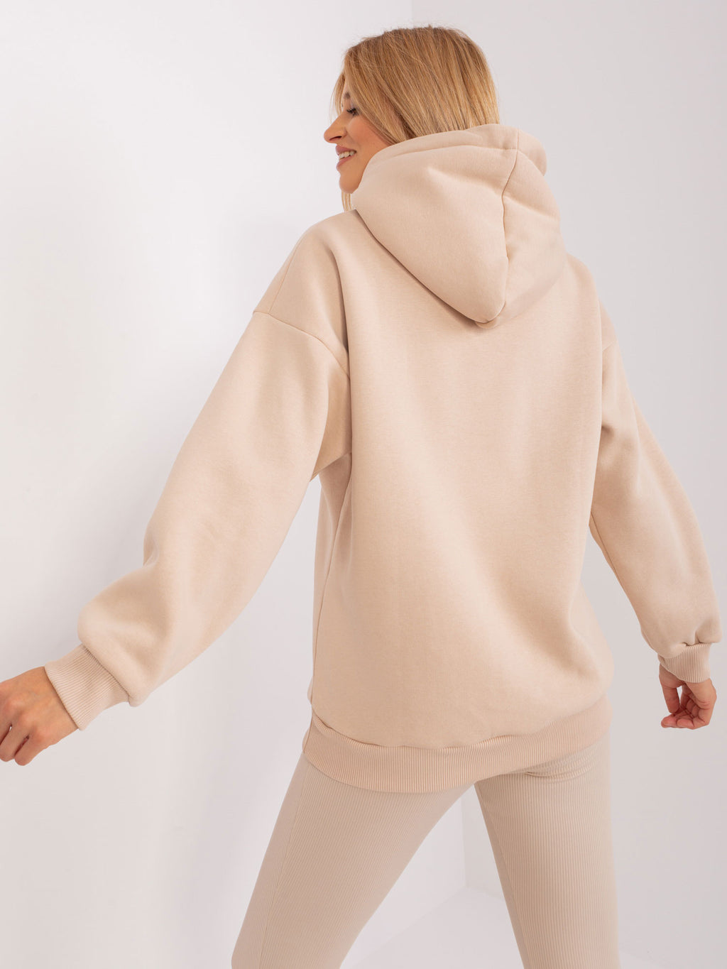 Hoodie met Tekst – Beige