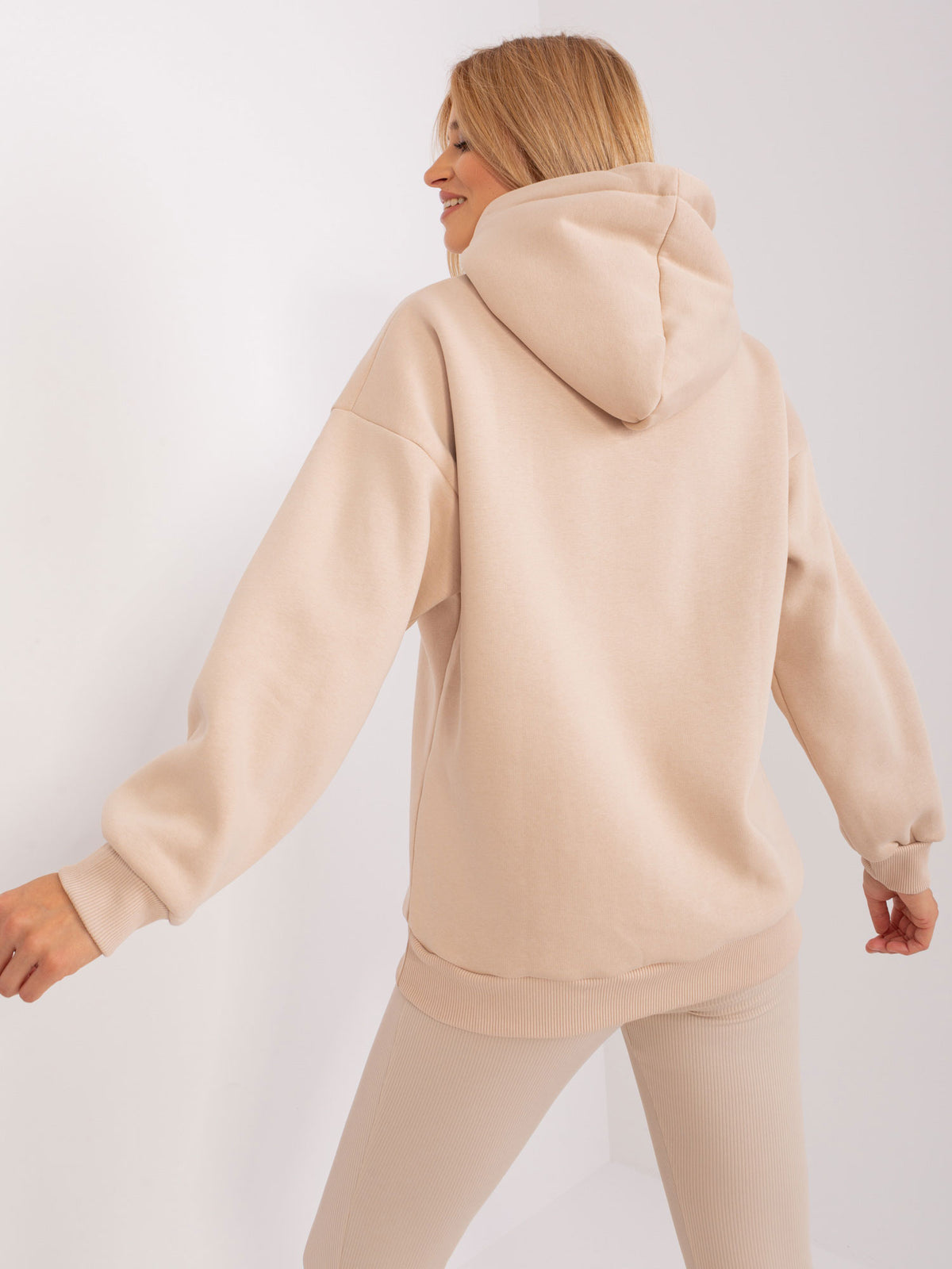 Hoodie met Tekst – Beige