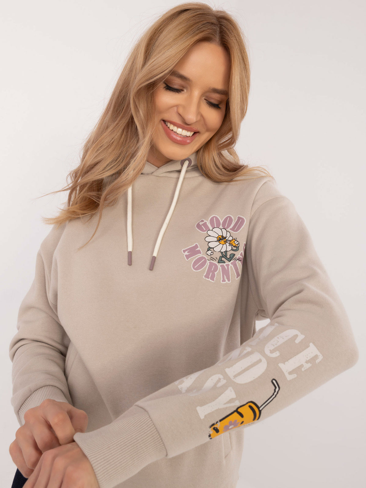 Hoodie met Print – Beige