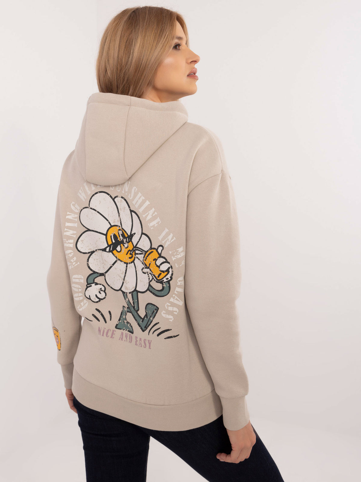 Hoodie met Print – Beige