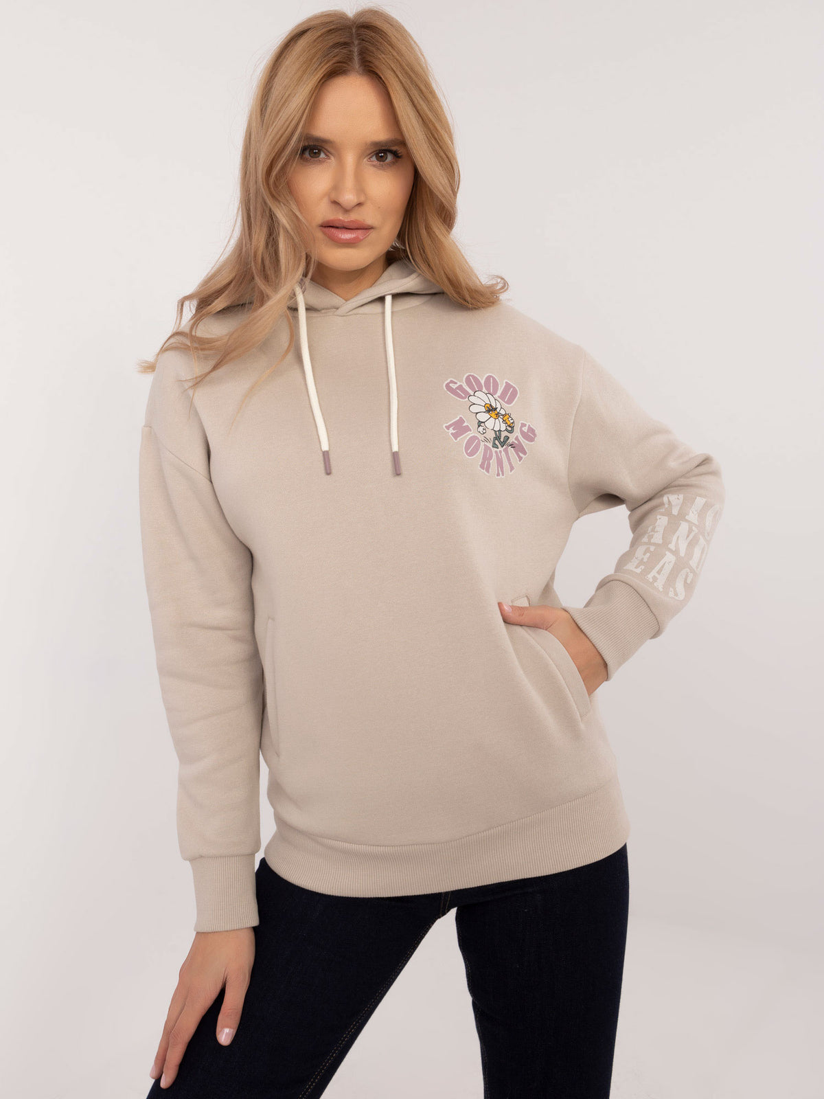 Hoodie met Print – Beige