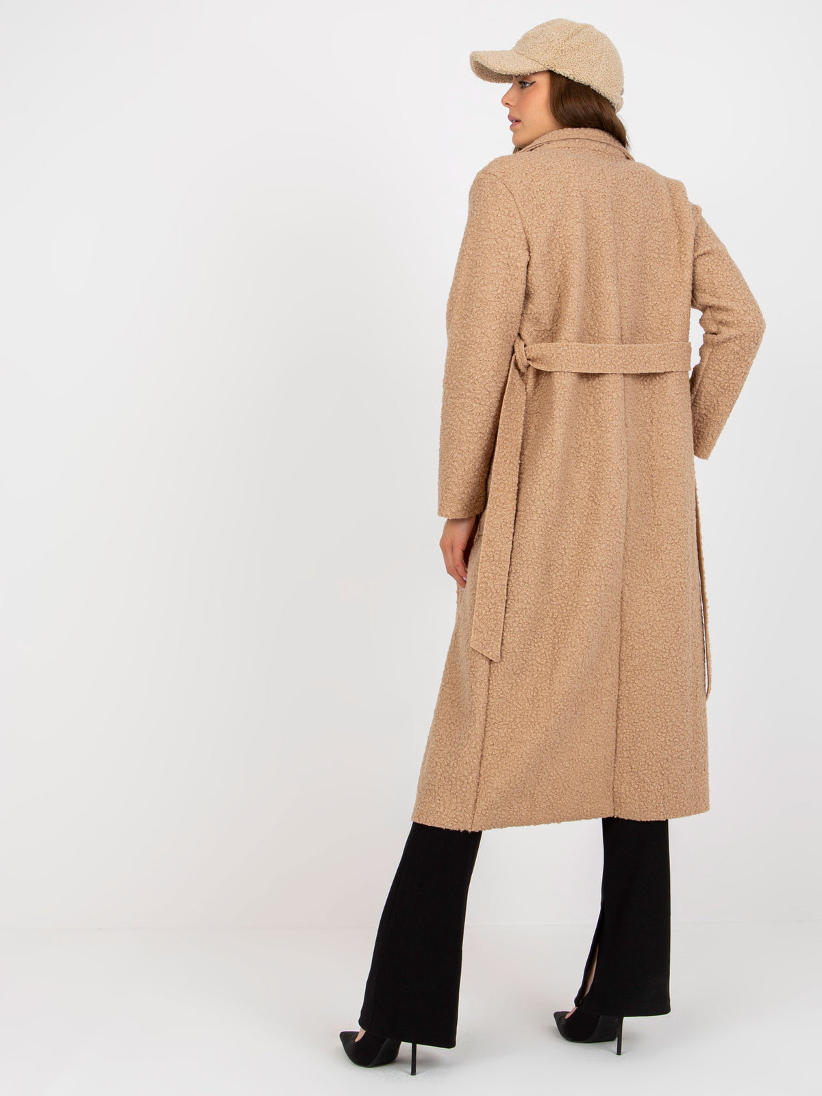 Lange Pluche Maxi Mantel met Ceintuur – Beige